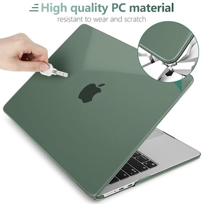MEEgoodo for MacBook Air M5/M4/M3/M2 13 inch Case 2026-2022, Fit Model A3449/A3240/A3113/A2681, Glossy Case for MacBook Air 13.6 inch with TPU Keyboard & Webcam Cover & OTG Adapter, Midnight Green - color: Midnight Green