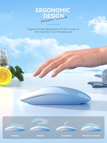 RAPIQUE Bluetooth Wireless Mouse, BT5.1＆ 2.4G Slim Dual Mode, Gradient sky blue - color: Gradient sky blue
