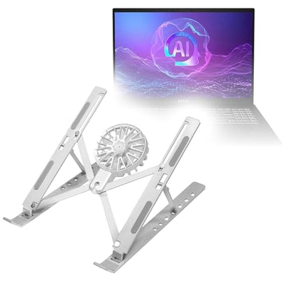 BoxWave Stand and Mount Compatible with MSI SummitPro 16 AI Business Laptop (16 in) - QuickSwitch Stand with Cooling Fan, Portable, Multi Angle Viewing Ventilator - Metallic Silver