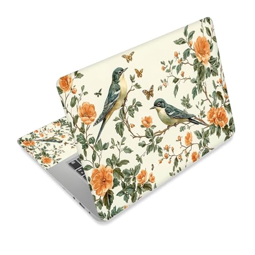 Universal Laptop Skin Sticker Decal,15.6 Inch Laptop Vinyl Cover for 13" 14" 15.6" Laptop,Scratch-Resistant Waterproof Protector Wrap,Reusable with Wrist Pads,Vintage Birds and Flowers - color: Vintage Birds and Flowers