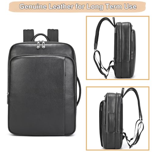 Men's Genuine Leather 15.6 Inch Laptop Backpack, Multi Compartment Business Travel Daypack for Daily Commute Office Work Professional Use - color: 21y-black