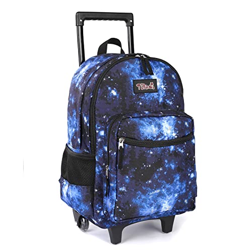 Tilami Rolling Backpack 18 inch Double Handle Wheeled Boys Girls Travel School Children Luggage Toddler Trip - color: Galaxy Blue
