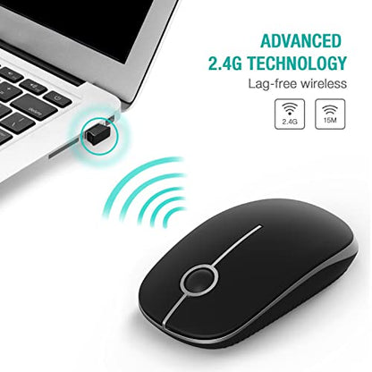 Unipows Wireless Mouse-2.4G Slim Portable Computer Mouse, Black Silver | Nano Receiver, Less Noise Mobile Optical Mice for Notebook, PC, Laptop, Desktop - color: Black and Silver