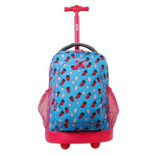 J World Sunny Rolling Backpack for Kids. Roller Bag With Wheels, Strawberry - color: Strawberry