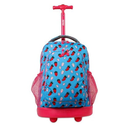 J World Sunny Rolling Backpack for Kids. Roller Bag With Wheels, Strawberry - color: Strawberry