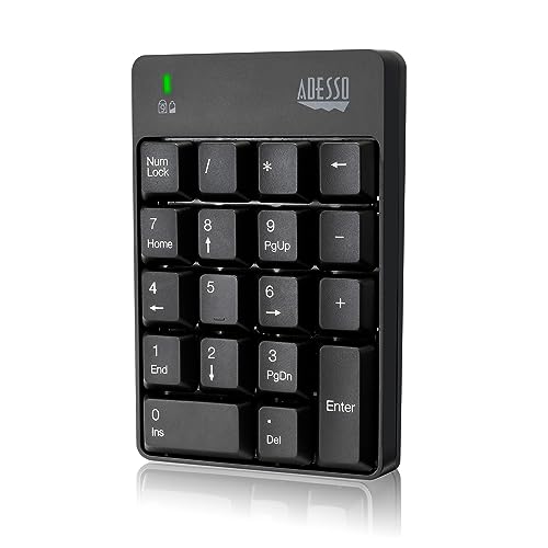 Adesso WKB-6010UB - Wireless Spill Resistant 18-Key Numeric Keypad Number Pad, Black