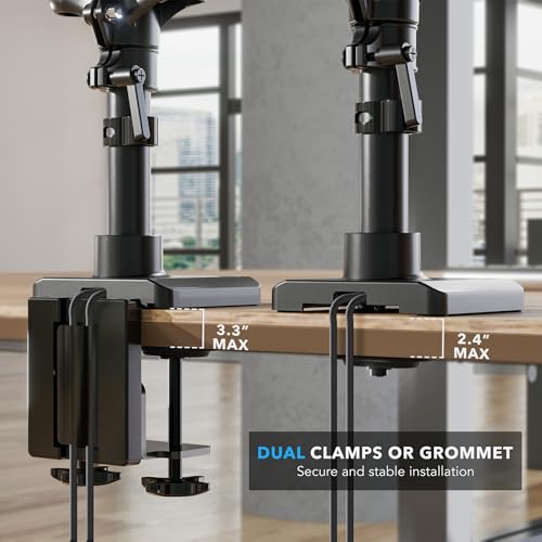 Mount-It! Triple Monitor Desk Stand, USB-A & C, Black | Gas spring arms hold up to 17.6 lbs each, fits 13-32" screens, VESA 75 & 100, built-in USB ports. - color: Black