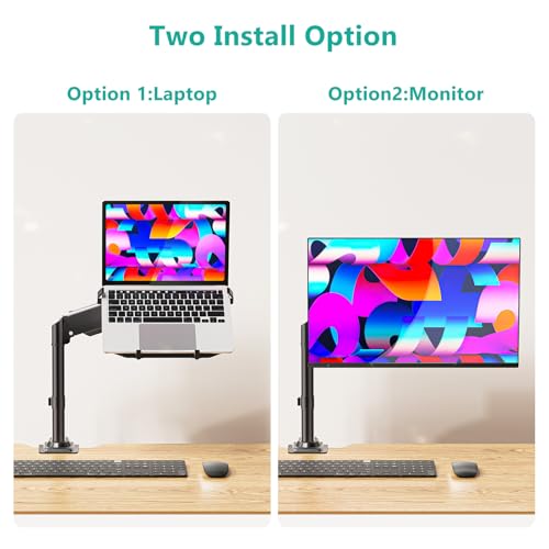 WALI Laptop Desk Mount for 15.6 inch Notebook, Fully Adjustable Single Monitor Arm with Laptop Holder for 32 inch Screen, Laptops Stand with Ventilated Tray, Up to 22 Lbs, (GSDM00LP), Black - size: Width 15", Fully Adjustable Desk Mount