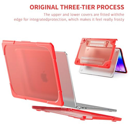 Batianda Heavy Duty Case for MacBook Neo 13 Inch 2026, Red | Fits Model A3404 A18 Pro Chip, Ergonomic Foldable Stand Holds 22lbs, TPU Bumper, Matte Translucent Shockproof Hard Shell - color: Red