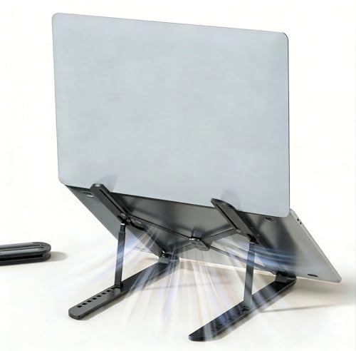 Ergonomic Foldable Computer Stand, 10-Level Height Adjustable Aluminum Laptop Stand, Compatible with 17.3 Inch Laptops, Tablets & Drawing Tablets, for MacBook, HP, Lenovo, Dell (Black) - color: Black