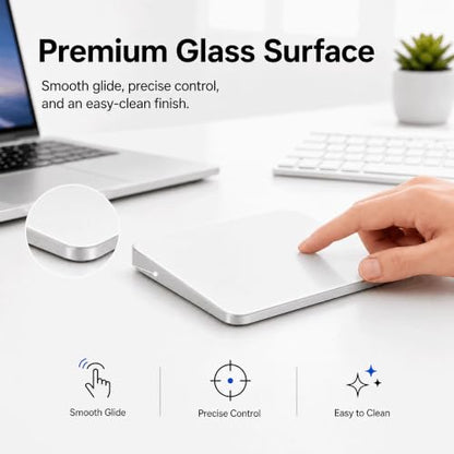 Wireless Trackpad for Mac & Windows with 2.4G USB, 7.5” Glass Surface Touchpad High Precision Multi-Gesture Control, Rechargeable & Portable Track Pad for Computer, MacBook, iMac, Laptop, PC