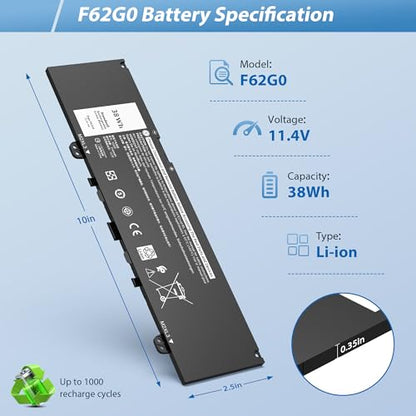 F62GO Battery Compatible with Dell Inspiron 13 5370 7000 7370 7373 7380 7386 2-in-1 P83G P87G P91G P83G001 P83G002 P87G001 Vostro 13 5370 Series 039DY5 0F62G0 RPJC3 0RPJC3 F62GO 11.4V 38Wh - style: F62GO