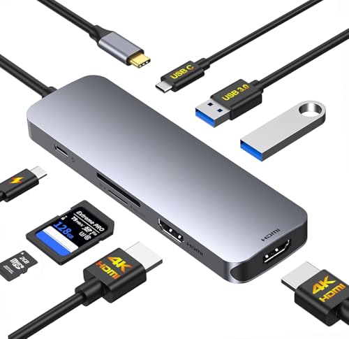 USB C Laptop Docking Station Dual Monitor HDMI, USB C Hub Multiport Adapter, Type C to 2 HDMI 4K 30hz + DP 100W Type C Power Charging+ 2 USB 3.0+ SD/TF