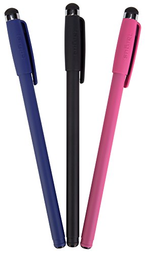 Targus - Slim Stylus Pens for Tablets, Smartphones - Compatible with Apple iPad, Samsung Galaxy & All Touchscreen Devices - Durable Rubber Tips - 3 Pack, Black, Blue, Red - AMM0601TBUS - color: Black/Blue/Red, style: Stylus