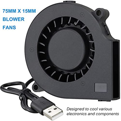 GDSTIME 75mm USB Blower Fan with 3 Speeds Control, 7515 5V DC Brushless Turbine Turbo Cooling Fan for Helmet Laptop 3D Printer Ventilaiton - size: 75mm x 15mm