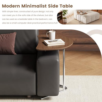 C Shape End Table, Metal Frame TV Tray Desk, Half Round Overbed Laptop Computer Side Table for Sofa, Bed and Other Small Spaces