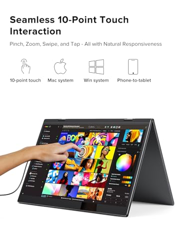 UPERFECT Delta Pro Touch Portable Monitor, 16" 2K Laptop Screen Extender, Touchscreen Dual Monitor with Stylus, First Pressure-Sensitive Touch Display, Stacked Folding Vertical Dual Screen with Stand - size: 16"