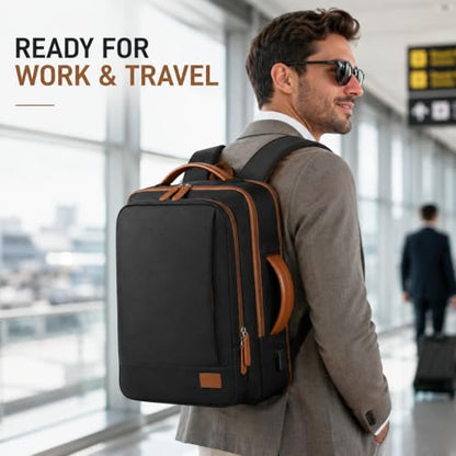 Business Laptop Backpack for Men and Women, Large Capacity Travel Backpack with USB Charging Port, Carry On Work Backpack with Padded Shoulder Straps, Black