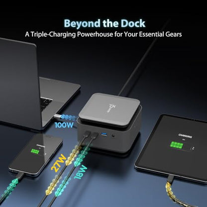 j5create Dual 4K Display Powerbase Docking Station with 145W Charging Power | 10Gbps Data Transfer, Card Slots, Ethernet, and Audio Port for Windows Laptop and MacBook (JCDP4140)