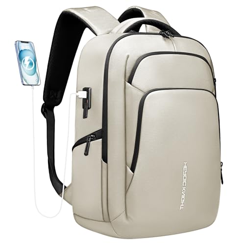 17.3 Inch Laptop Backpack for Men Women, 30L Travel Backpack | Carry-On Flight Approved,Work Computer Backpack with USB A&C Port,Business Laptop Bag,WaterResistant Anti-Theft Daypack - color: White