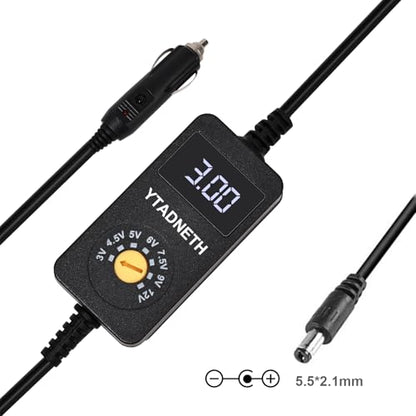 Car Charger Adapter with LED Display DC 3V 4.5V 5V 6V 7.5V 9V 12V Adjustable Voltage Universal Auto Cigarette Lighter Male Plug Power Supply Adapter Cable for Portable DVD Player Dash cam Tablet