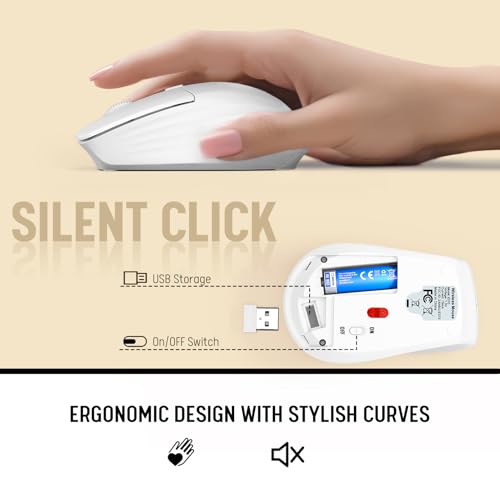 White Wireless Keyboard and Mouse Combo - Full-Size Quiet Keyboards with Palm Rest, Phone Holder, Multimedia Keys, Batteries Included, Office Key Board Compatible with Windows, PC, Laptop - Trueque - color: Snow White