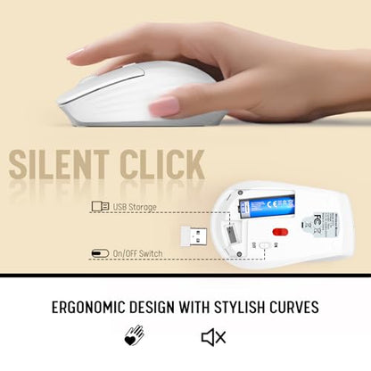 White Wireless Keyboard and Mouse Combo - Full-Size Quiet Keyboards with Palm Rest, Phone Holder, Multimedia Keys, Batteries Included, Office Key Board Compatible with Windows, PC, Laptop - Trueque - color: Snow White