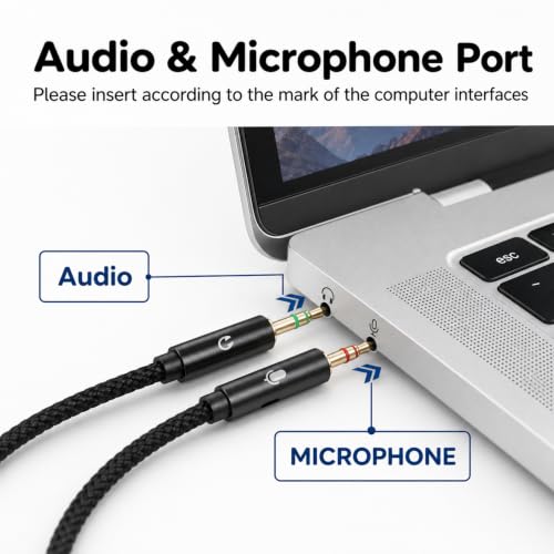 3.5mm Female to 2 Dual Male 3.5mm Audio Splitter, 2-in-1 Y Separator | 3.5 mm Aux Jack Cable 1 in 2 out, Headphone Mic Splitter for PC, Headset Jack Adapter Cable Dongle Cord for Phone, Laptop