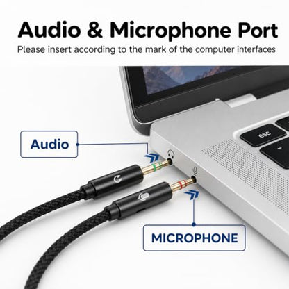 3.5mm Female to 2 Dual Male 3.5mm Audio Splitter, 2-in-1 Y Separator | 3.5 mm Aux Jack Cable 1 in 2 out, Headphone Mic Splitter for PC, Headset Jack Adapter Cable Dongle Cord for Phone, Laptop