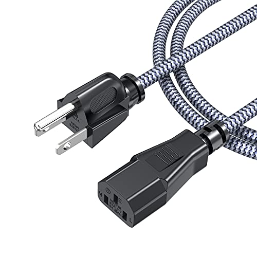 Power Cord, Goalfish 3 Prong AC Power Cable 3.3FT/1m Nylon Braided Replacement 3 Pin Power Cord UL Certified for Computer, TV, Monitor, Printer, PC, Projector, Power Supply Cable
