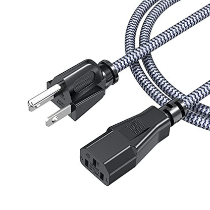 Power Cord, Goalfish 3 Prong AC Power Cable 3.3FT/1m Nylon Braided Replacement 3 Pin Power Cord UL Certified for Computer, TV, Monitor, Printer, PC, Projector, Power Supply Cable