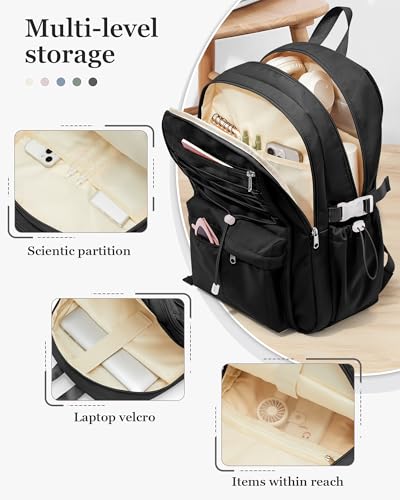 suwasp College Backpack for Women, Waterproof Laptop Backpack Fits 15.6 Inch Laptop, School Bookbag with Water Bottle Pocket, Anti Theft Work Backpack for College, Travel, Commuter, Black - color: Black