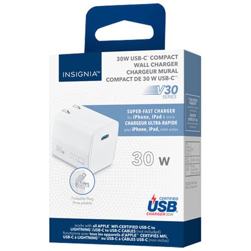 INSIGNIA USB Cables, 20Gbps High-Speed Charging & Data Sync, Braided Nylon, Compatible with MacBook, Laptop, iPhone, iPad, Android (Accessories, 30W USB-C Wall Accessory (WHT)) - color: 30W USB-C Wall Accessory (WHT), style: Accessories