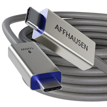 AFFHAUSEN USB-C to USB-C Cable 3ft, 100W Fast Charging, Braided, White | USB-C to USB-C | 100W Power Delivery | Braided Nylon | White | Universal — Laptops, Phones & Tablets - size: 3FT