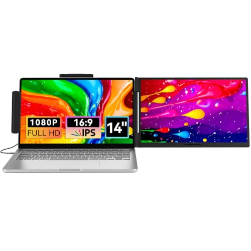 Laptop Screen Extender 14.1" 1080P, Dual Screen Monitor for Laptop 13-17.3" | Plug & Play FHD IPS Portable Monitor Extender with USB-C/HDMI,Travel Monitor for Work, Home Office Mac/Windows/Chrome/Android