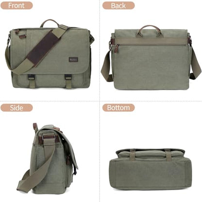 Nerlion Messenger Bag for Men 17-17.3 Inch Laptop Bag Canvas Water-resistant Computer Bag Shoulder Bag Work Briefcase Bookbag for College (Green) - color: Green