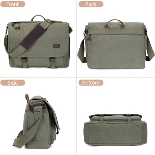 Nerlion Messenger Bag for Men 17-17.3 Inch Laptop Bag Canvas Water-resistant Computer Bag Shoulder Bag Work Briefcase Bookbag for College (Green) - color: Green