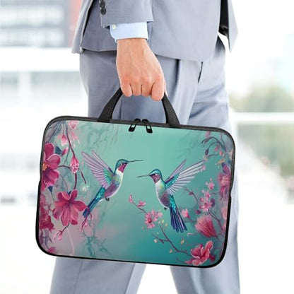 10 inch Laptop Sleeve with Laptop Skin Sticker Set – Slim Protective Case with Smooth Zipper, Lightweight Tablet & Notebook Sleeve for Travel & Daily Carry, Hummingbirds Pink Flowers - color: Hummingbirds Pink Flowers, size: 10 inch