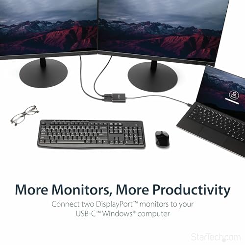 StarTech USB-C to Dual DisplayPort 1.2 MST Hub, 4K 30Hz/1080p 60Hz | Dual DP laptop display extender and splitter, DP Alt Mode 1.2 HBR2 MST, Built-in cable, TB3/TB4/USB4, Windows - size: 2x DP 1.2
