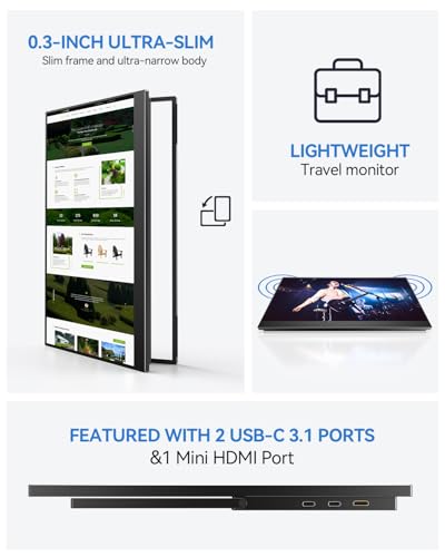 UPERFECT 17.5" Portable Monitor, 1920×1200 FHD 16:10 IPS Display | 125% sRGB, 400 Nits Brightness, USB-C & HDMI, Adjustable Stand, Eye Care Screen Extender for Laptop, MacBook & Gaming - size: 17.5"