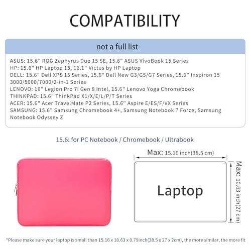 RAINYEAR 15.6 Inch Laptop Sleeve Case Padded Carrying Bag, Bright Pink | Slim Protective Soft Zipper Computer Cover Compatible with 15.6 inch Notebook Computer Ultrabook Chromebook - color: Bright Pink, size: 15.6"