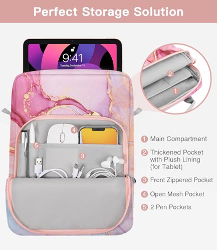 MoKo 9-11 Inch Tablet Sleeve Bag Handle Carrying Case with Shoulder Strap | Fits iPad Pro/Air/A16 11-inch, iPad 10th 10.9, iPad 9/8/7th 10.2, iPadAir 5/4th 10.9 and Tab S8/S9 11-inch, Cloudy Pink - color: Cloudy Pink, size: 9-11 inch