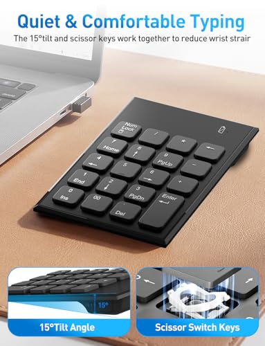 Wireless Number Pad and Mouse for Laptop, 19 Key USB Numeric Keypad Combo with Silent Mouse, 3 Adjustable DPI, 2.4GHz Ultra Slim Portable External Keypad for PC, Desktop, Notebook