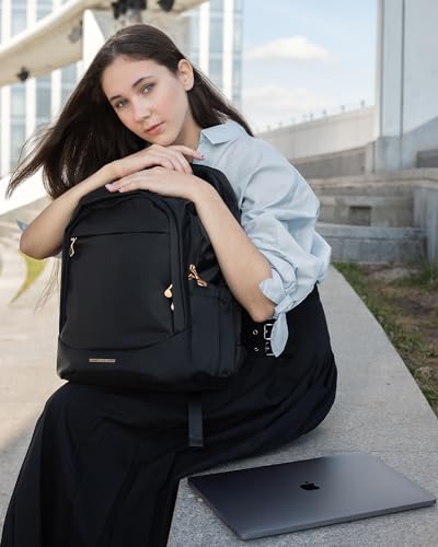 Travel Backpack for Women, 15.6 Inch, Black | Laptop Backpack, USB Charging Hole, Water Resistant, Large Capacity, College Bookbag - color: Black, size: 15.6 Inch without Wheels