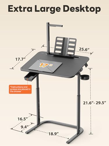 SAIJI XXL Extra Large TV Tray Table，Height & Tilt Adjustable Heavy Duty TV Trays for Eating, Working, Writing,Drawing, Recliner Table Couch Desk with LED Light, Cup Holder, Bookstand - size: X-Large