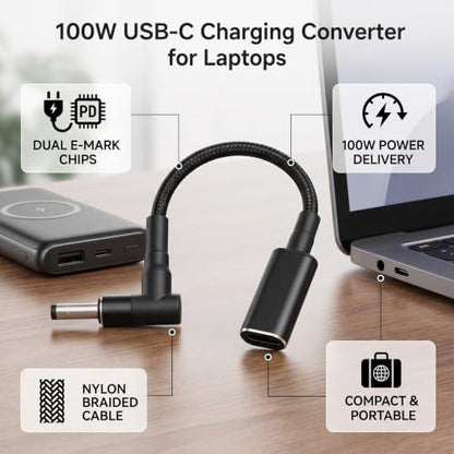 USB C Female to 4.0x1.7mm DC Male Adapter 100W PD Chip for Laptop Charging Cord for Dell HP Lenovo, Braided Cable Power Connector for Monitor Docking Station