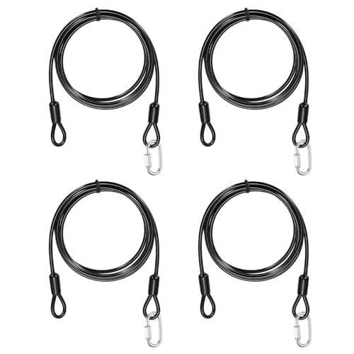 PATIKIL Security Cable Lock (5/32" Dia 4.9ft, Black)(4 Set) Vinyl Coated 304 Stainless Steel Double Loop Flexible Wire Rope Safety Cable with Quick Links Locking Connectors - color: Black, size: 4.9ft x 5/32"