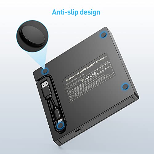 ORIGBELIE External CD DVD Drive, Ultra Slim CD Burner USB 3.0 with 4 USB Ports and 2 TF/SD Card Slots, Optical Disk Drive for Laptop Mac, PC Windows 11/10/8/7 Linux OS - size: 5.6" x 6" x 0.7"