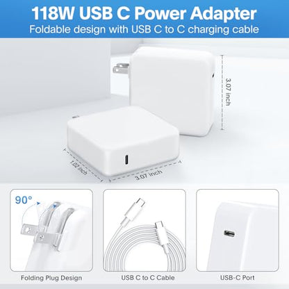 Mac Book Pro Charger - 118W USB C Charger Fast Charger Compatible with MacBook Pro/Air, M1 M2 M3 M4 M5, ipad Pro, Samsung Galaxy and More, Include Charge Cable