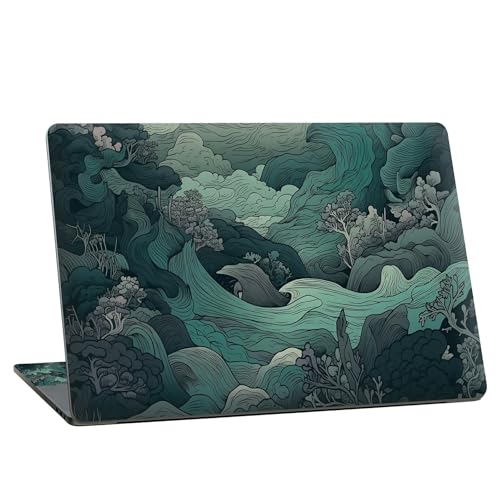 Universal Laptop Skin Sticker with 2 Wrist Pad Skins, Waterproof Scratch Resistant Vinyl Laptop Cover Decal, Cut to Fit for 11–15.6 Inch MacBook HP Dell Lenovo, Green Wave - color: Green Wave